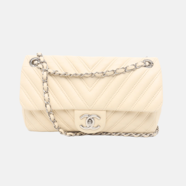 Chanel Classic Flap Medium Chevron Beige Quilted Lambskin Leather, 2015-Luxbags