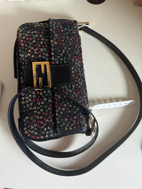 Fendi Baguette Multicolor Button Embroidered Leather Shoulder bag