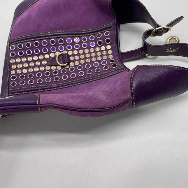 Gucci Jackie Vintage Large Purple Suede Leather Ringlets Decoration