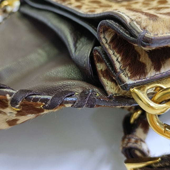 Prada Messenger Leopard Print Pony-style Calfskin Fringe Trimmed Shoulder Bag