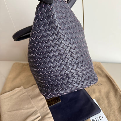 Bottega Veneta Cabat Small Intreccio Leather Tote Bag Navy