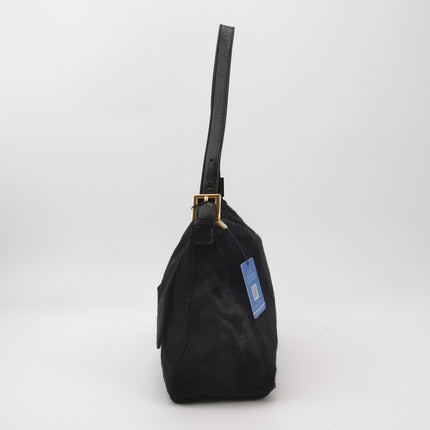 Fendi Mamma Baguette Black Ponyhair Calfskin Leather Shoulder Bag