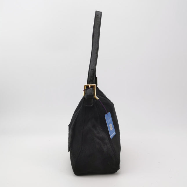 Fendi Mamma Baguette Black Ponyhair Calfskin Leather Shoulder Bag