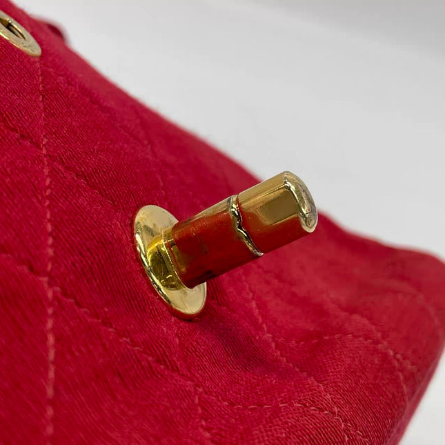 Chanel Classic Flap Small Red Fabric Double Flap Vintage 24k Gold Hardware Shoulder Bag