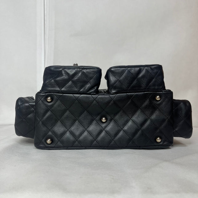 Chanel Cambon Multi-pocket Ligne Reporter Bag Medium Black Calfskin Leather
