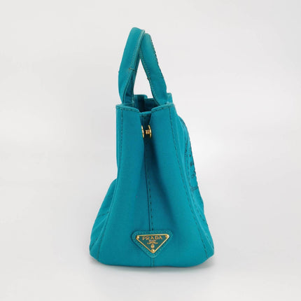 Sold Prada Canape Canvas Tote Small Blue Top Handle Bag
