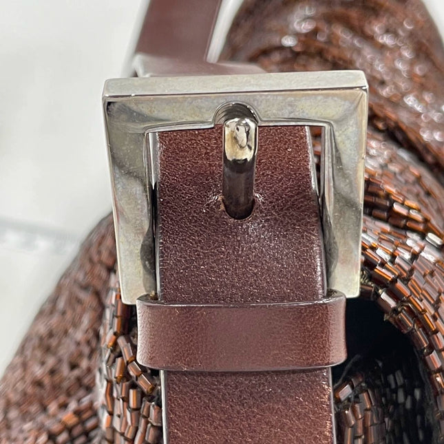 Fendi Baguette Vintage Dark Chocolate Brown Glitter Beads