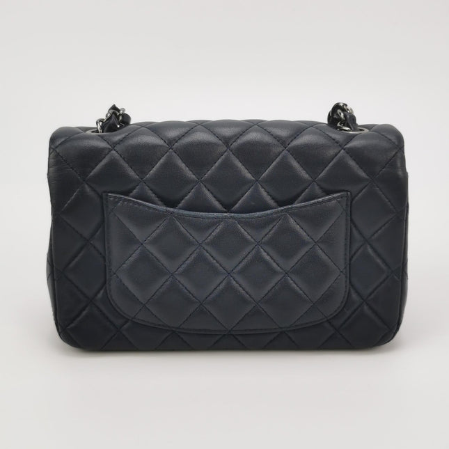 Chanel Classic Flap Mini 2014 Navy Lambskin Leather Silver Hardware