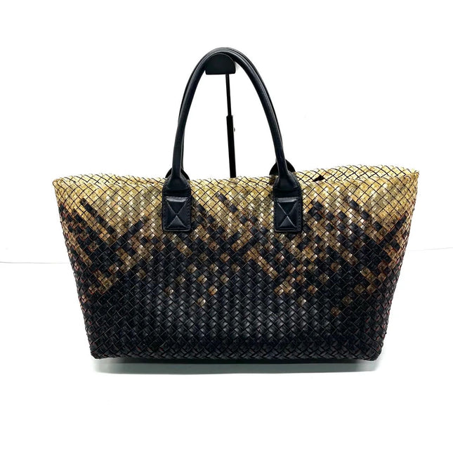 Bottega Veneta Cabat Large Intreccio Black and Transparent Leather and PVC Tote Bag