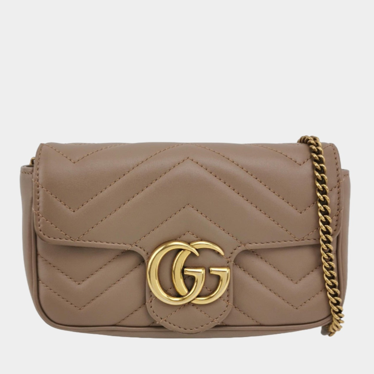 Gucci Marmont Super Mini Flap Leather Bag Beige Leather-Luxbags