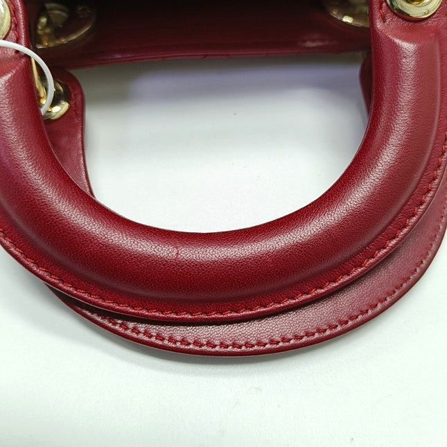 Lady Dior Mini Red Lambskin Leather Gold HW Chain Strap
