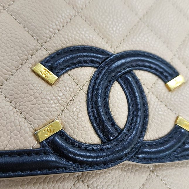 Chanel Filigree Flap Bag Caviar Leather 2017 Small Beige with Black Trim