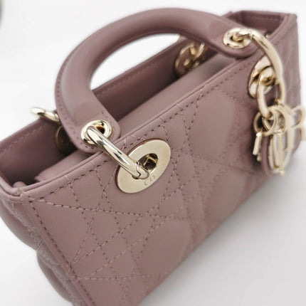 Sold Lady D-Joy Micro Handbag Dark Nude Beige Lambskin Cannage Leather No Strap