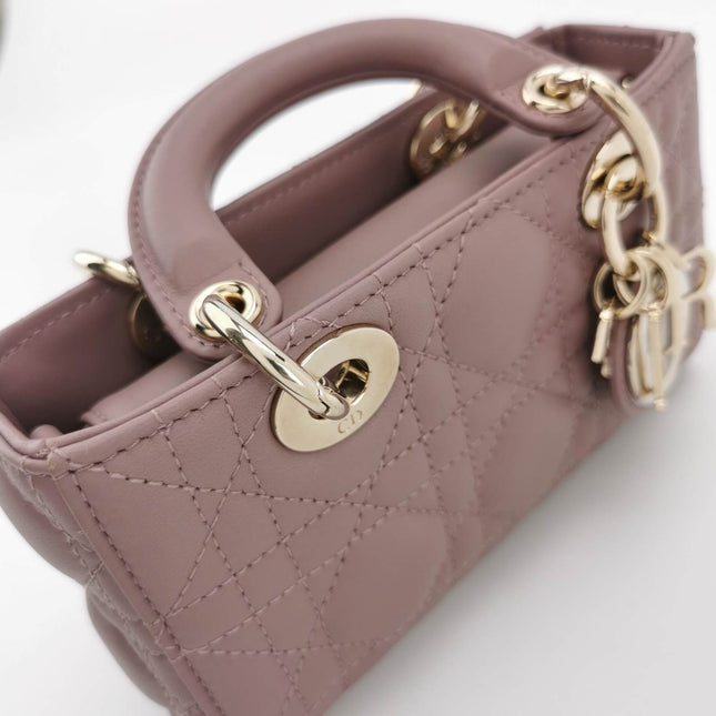 Sold Lady D-Joy Micro Handbag Dark Nude Beige Lambskin Cannage Leather No Strap