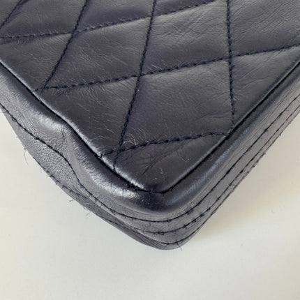 Chanel Vintage Classic Flap Mini Navy Lambskin Mega CC Logo 24k Gold HW, 1989-1991