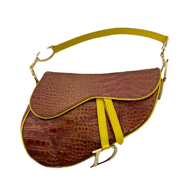 Sold Dior Saddle Brown Medium Crocodile embossed Leather Handbag-Luxbags