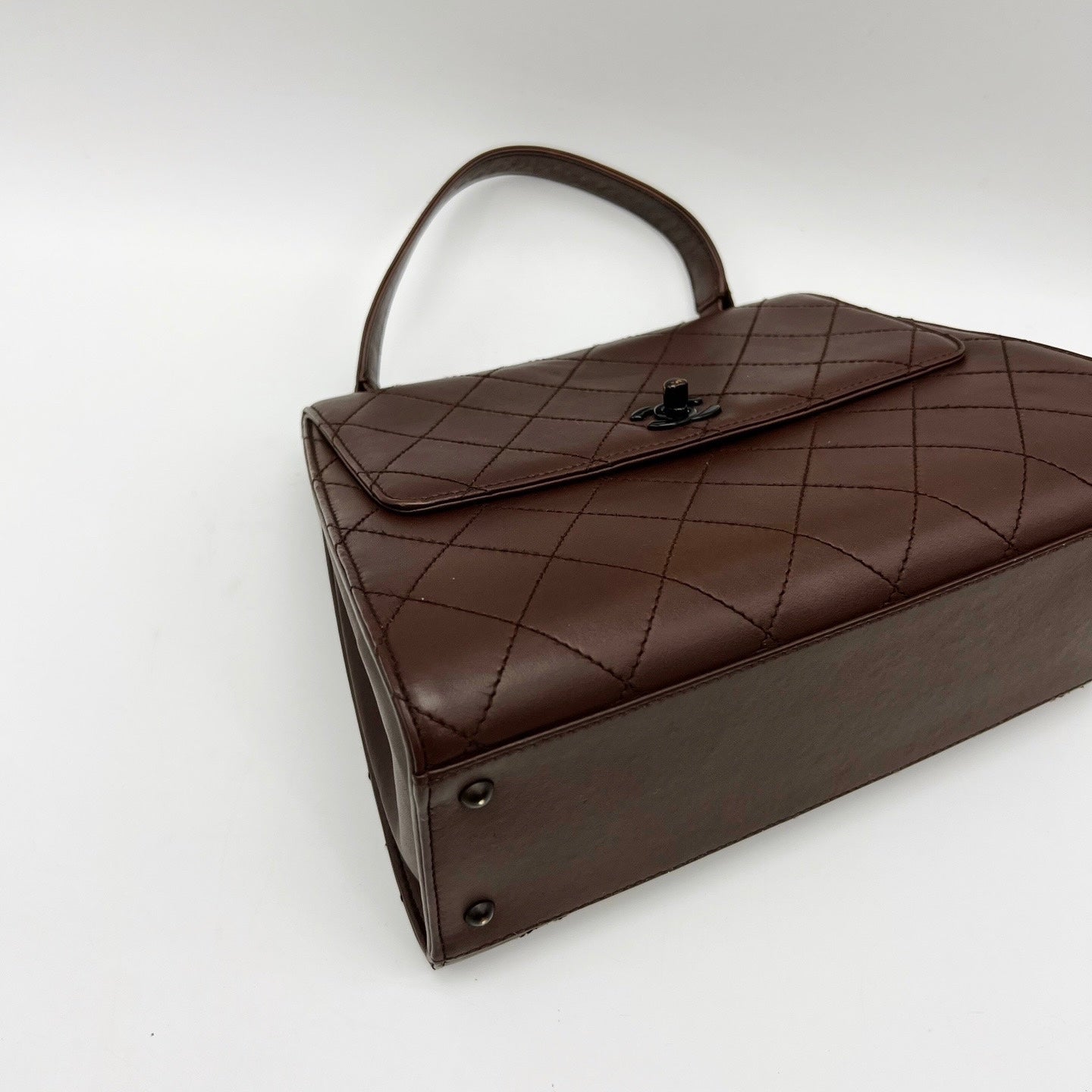 Chanel Vintage Top Handle Kelly Flap Bag Chocolate Brown Cannage Lambskin Leather, 1997-1999