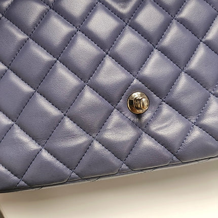 Chanel Classic Flap Maxi Ash Navy Lambskin Leather Double Flap Silver Hardware 2011