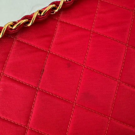 Chanel Classic Flap Medium Vintage Red Nylon Satin with 24k Gold Plated HW