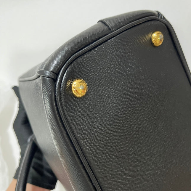 Prada Galleria Saffiano Leather Small Black Handbag with Strap