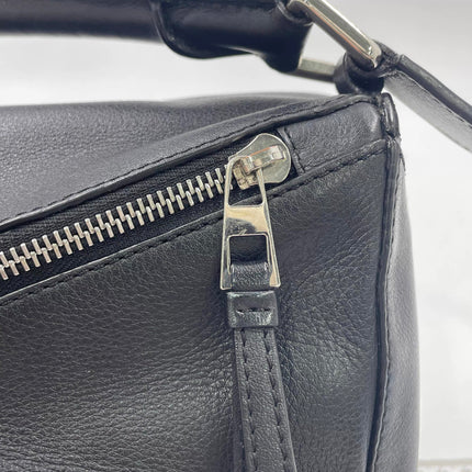Loewe Puzzle Small Black Smooth Leather White Logo With Metal Feet