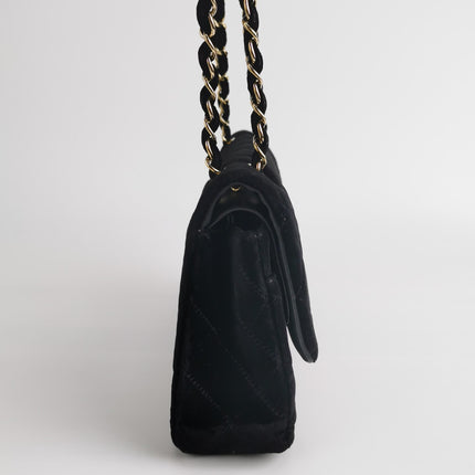 Chanel Classic Flap Medium Black Velvet Gold Hardware, 2014-2015