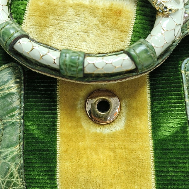 Gucci Jeweled Dragon Bag Green Crocodile and GG Velvet Bamboo Chain Strap Shoulder Bag