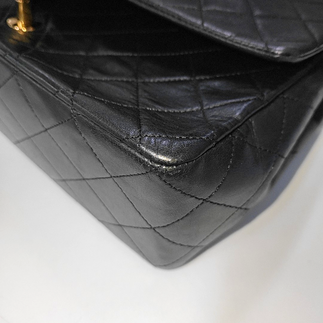 Chanel Classic Flap Vintage Large Black Lambskin Leather with 24k Gold Hardware, 1989-1991