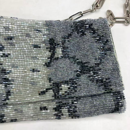 Gucci by Tom Ford Grey Blue Beaded Snake-skin Pattern Chain Shoulder Bag S/S 2000