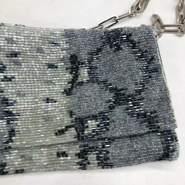Gucci by Tom Ford Grey Blue Beaded Snake-skin Pattern Chain Shoulder Bag S/S 2000