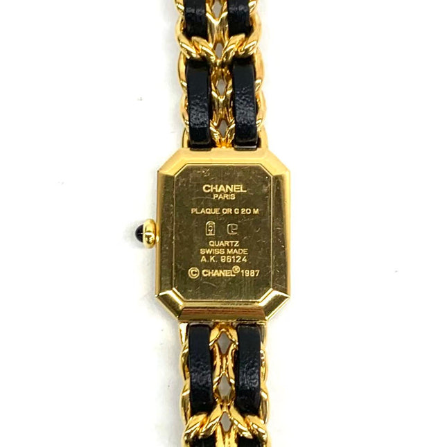 CHANEL Vintage PREMIERE Watch Small Black Leather and 24KT Yellow Gold Plated