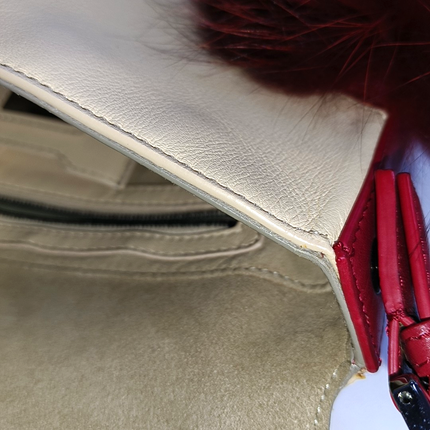 Fendi Baguette 1997 Re-edition Bird Motif Fur Leather Beige Shoulder bag