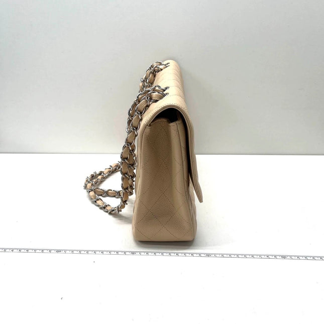 Chanel Classic Flap Jumbo 2009 Beige Caviar Leather Single Flap Silver Hardware