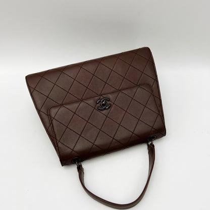 Chanel Vintage Top Handle Kelly Flap Bag Chocolate Brown Cannage Lambskin Leather, 1997-1999