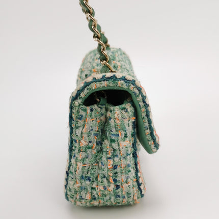 Chanel Classic Flap Mini Rectangular Tweed Green Multicolor Gold Hardware 2018-19