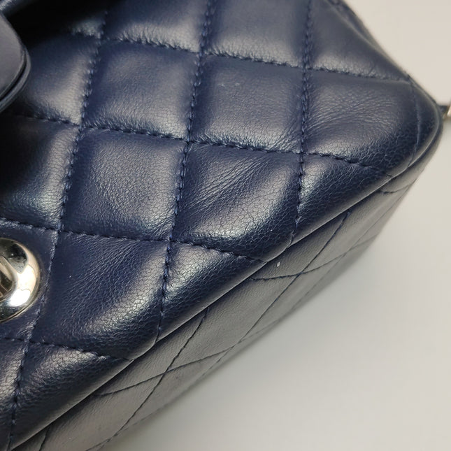 Chanel Classic Flap Mini 2020 Navy Lambskin Leather Silver Hardware