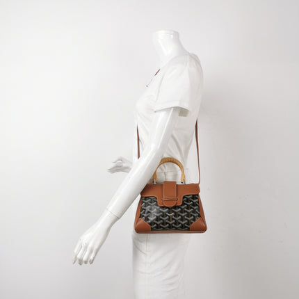 Goyard Saigon Mini Brown Canvas and Leather Wooden Top Handle Crossbody Bag