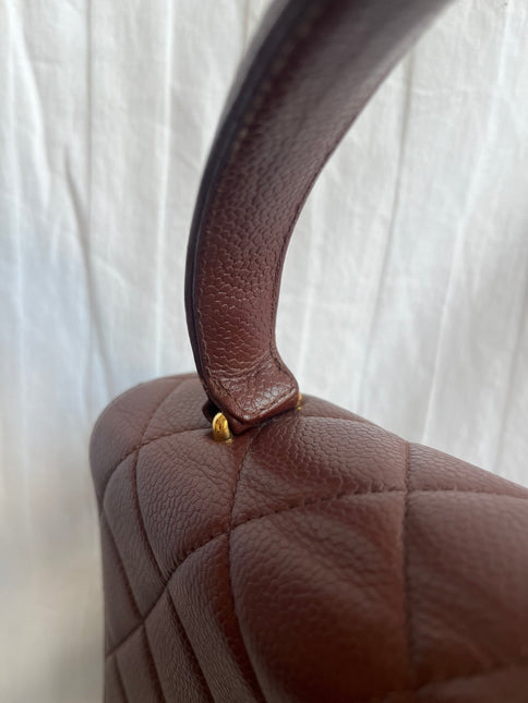 Chanel Vintage Top Handle Kelly Dark Caramel Flap Bag Caviar Leather 24k Gold Plated Hardware, 1996-1997
