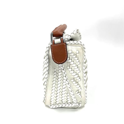 Loewe Puzzle Small Leather Woven Braided White Crossbody Bag