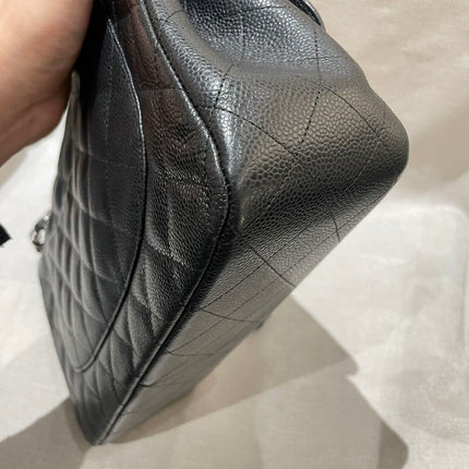 Chanel Classic Flap Jumbo 2012 Black Caviar Leather Double Flap Silver Hardware