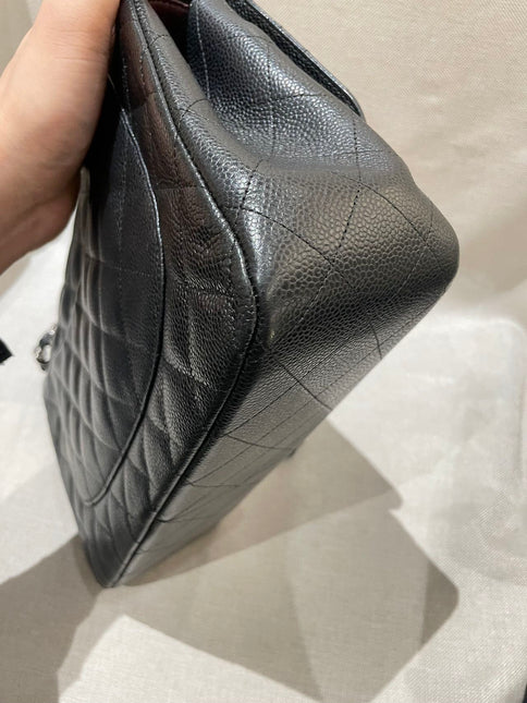 Chanel Classic Flap Jumbo 2012 Black Caviar Leather Double Flap Silver Hardware
