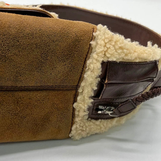Dior Flight Medium Brown Shearling Leather with Orange Tag Shoulder Bag