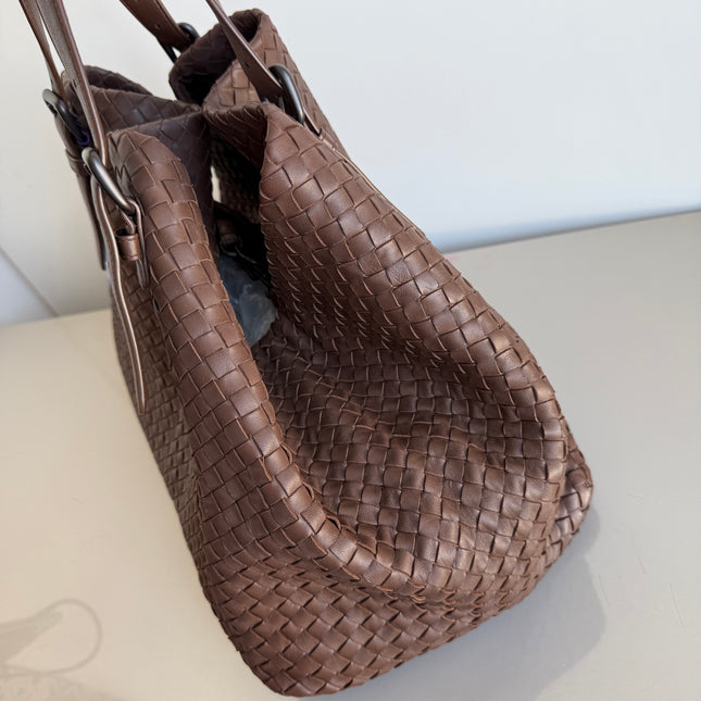 Bottega Veneta Cesta Shopper Tote Intrecciato Milk Chocolate Brown Leather Large 50cm