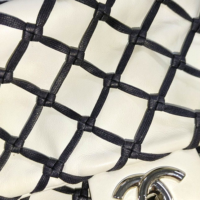 Chanel Lambskin Jumbo Canebiers Net Knots Flap White, 2011