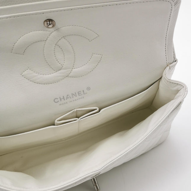 Chanel Classic Flap Medium 2008 White Caviar Leather Silver Hardware