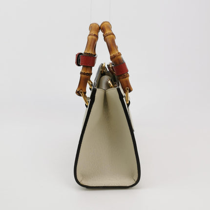 Gucci Diana Small East West Cream White Leather Bag Bamboo Handle with Strap