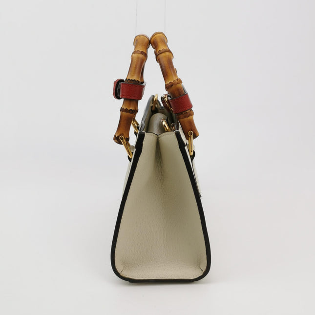 Gucci Diana Small East West Cream White Leather Bag Bamboo Handle with Strap
