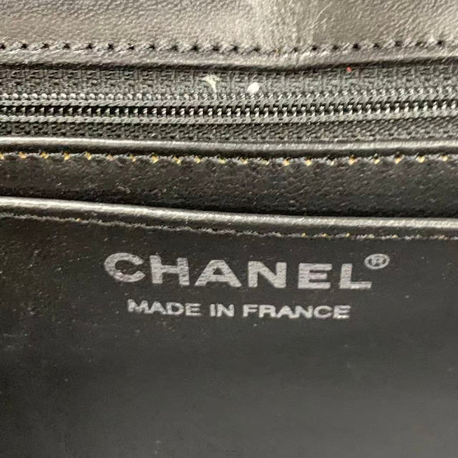 Chanel Medium Straw Wicker Flap Bag Black Diamond Wild Stitch