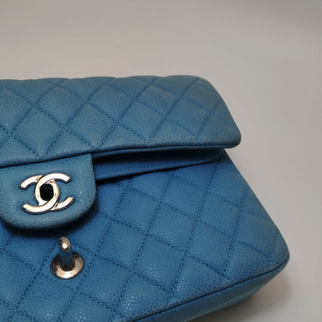 Chanel Timeless Classic Flap Medium Light Blue Caviar Leather Silver Hardware