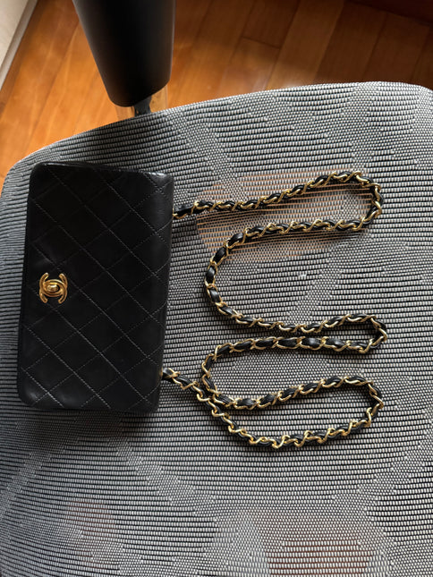 Chanel Classic Flap Mini Vintage 1989-1991 Black Lambskin Leather with 24k Gold Hardware